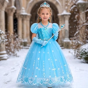 elsa glitter dress The Snow Queen Frozen Princess Inspired Tutu Dress Elsa Costume Pageant Ball Gown Ice Blue White Snowflake Dress Glitter Sparkle Cosplay