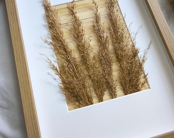 Arte mural con hierba seca | Marco con hierba seca real | Decoración botánica para pared | Obra de arte natural hecha a mano | Decoración bohemia neutra