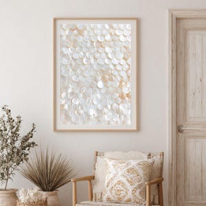 Capiz Shell Wall Art Print, Neutral Coastal Bathroom Decor, Mother of Pearl Texture Art, Ivory Minimalist Bedroom Poster