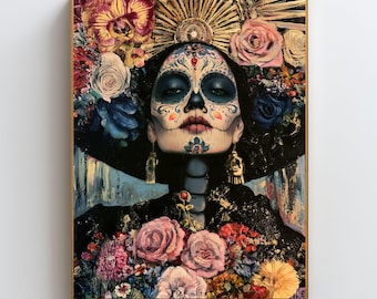 Day of the Dead Wall Art, Mexican Wall Art, La Catrina Print, Dia de los Muertos Art, Sugar Skull Decor, Mexican Folk Art Painting