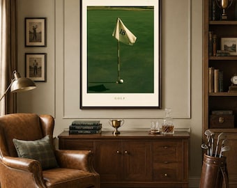 Vintage Golf Wall Art, Green 18th Hole Poster, Old Money Printable Decor