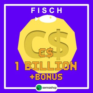 May include: A graphic with a purple background and a white border. The image features a large gold coin with a dollar sign and the text "1 BILLION + BONUS". Above the coin is the word "FISCH" and a small fish icon.