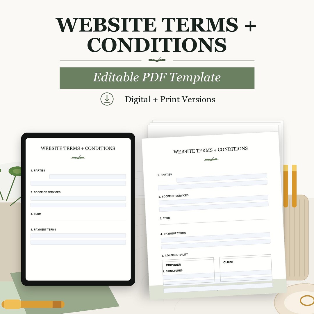 Website Terms and Conditions Template | Editable PDF Policy (digital ...