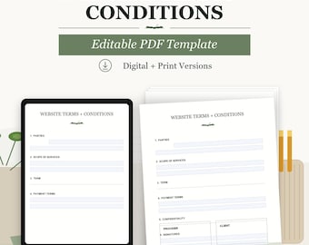 Vorlage für die Nutzungsbedingungen der Website | Bearbeitbare PDF-Richtlinie (digitaler Download)