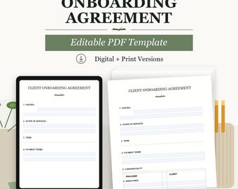 Vorlage für die Kundeneingliederungsvereinbarung | Bearbeitbares PDF Vertrag | Ausfüllbarer Klient Intake Form | Digitaler Download
