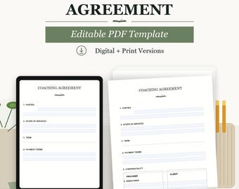 Coaching Agreement Template | Editable Client Contract (Digital Download)