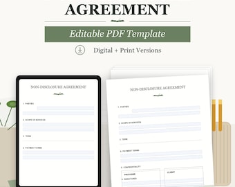 Non Disclosure Agreement Template | Editable PDF NDA Contract | Fillable Confidentiality Agreement