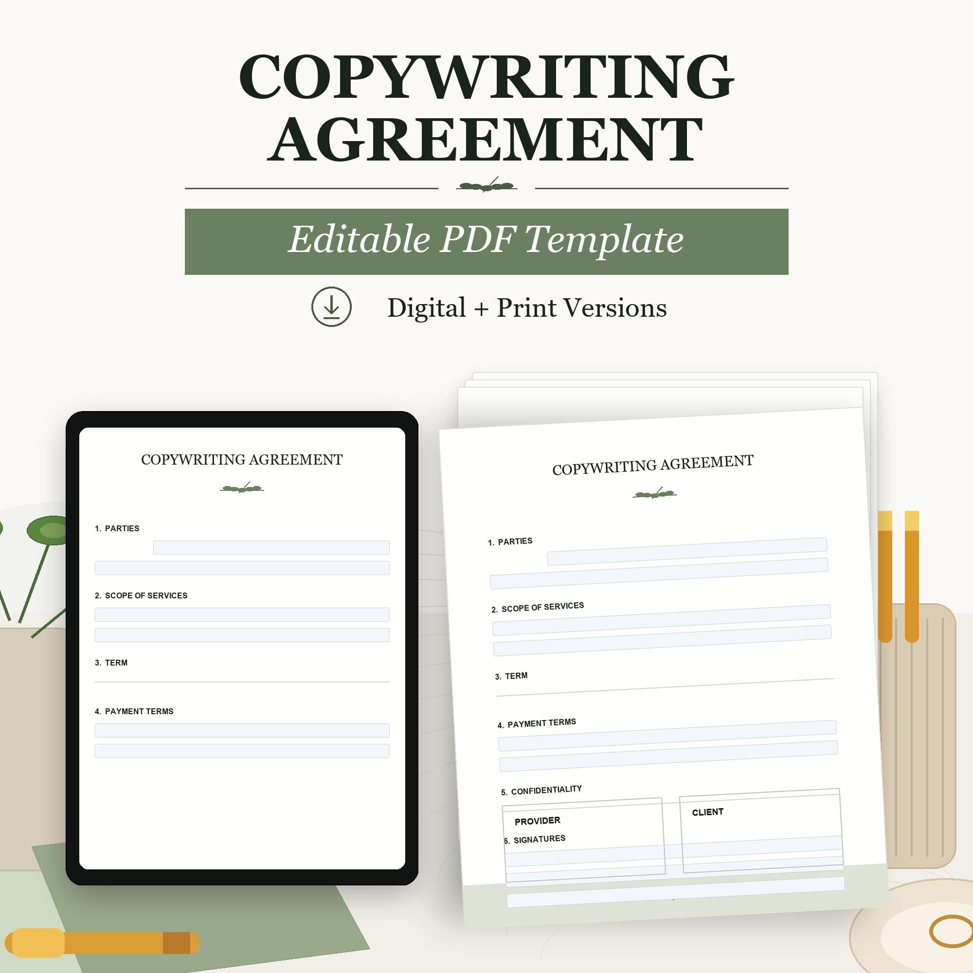 Copywriting Agreement Template | Editable PDF Copywriter Contract ...