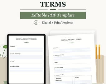 Vorlage für die digitalen Produktbedingungen | Bearbeitbare PDF-Verkaufsrichtlinie (digitaler Download)