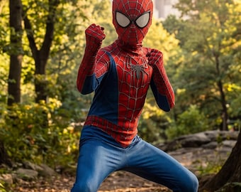 Fantasia Infantil Inspirada no Homem-Aranha - Roupa de Super-Herói Teia para Meninos, Fantasia Vermelha e Azul para o Halloween, Ideal para Cosplay.