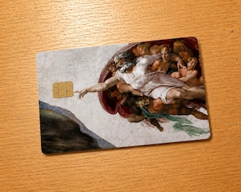Sticker pour carte de crédit Michelangelo, sticker pour carte de débit création d'Adam, art de la Renaissance