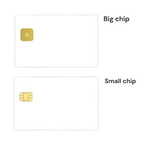 Peut inclure: Deux cartes rectangulaires blanches, l'une avec une grande puce dor&eacute;e &eacute;tiquet&eacute;e "Big chip" et l'autre avec une petite puce dor&eacute;e &eacute;tiquet&eacute;e "Small chip". L'image compare les tailles des puces.