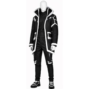 Cyberpunk Taktisk Jacka med Huva, Futuristisk Techwear Cosplay-Outfit, Svart Anime-Stil Kostym