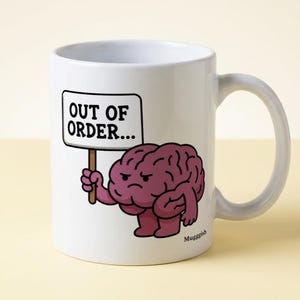 Hjärnan ur ordning rolig mental hälsa mugg — Sarkastisk nyhet 11oz keramisk kaffemugg, torr brittisk humor present till honom eller henne