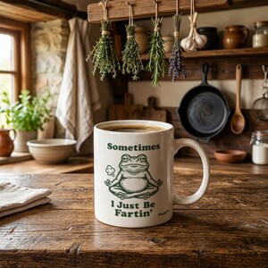 Funny Frog Coffee Mug – Vintage Woodcut Illustration, Forest Green Ceramic (11oz)