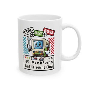Retro Computer IT Help Desk Mug 11oz | Ceramic Coffee Cup