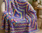 Modèle de couverture crochet granny square multicolore – tapis fait main élégant
