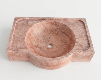 Rosa Travertin Wand Montiert Waschbecken, Luxus Marmor Waschbecken, Naturstein Waschbecken, Benutzerdefinierte Travertin Waschbecken, Modernes Badezimmer Dekor
