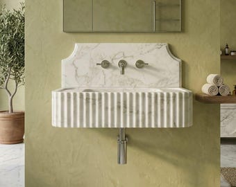 Calacatta Viola Marble Wall Mounted Sink | Luxury Natural Stone Bathroom Basin | Custom Handmade Vanity Sink