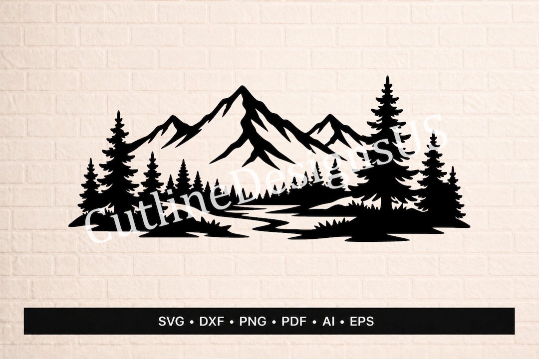 Mountain Landscape SVG | Forest & River DXF File | Nature Laser Cut ...