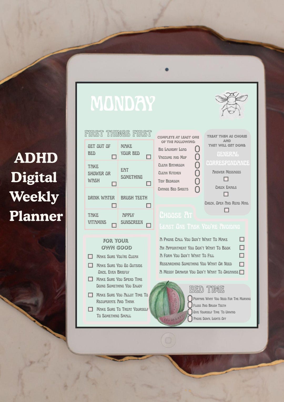 ADHD Weekly DIGITAL Planner: Watermelon Colour Scheme (canva Editable ...