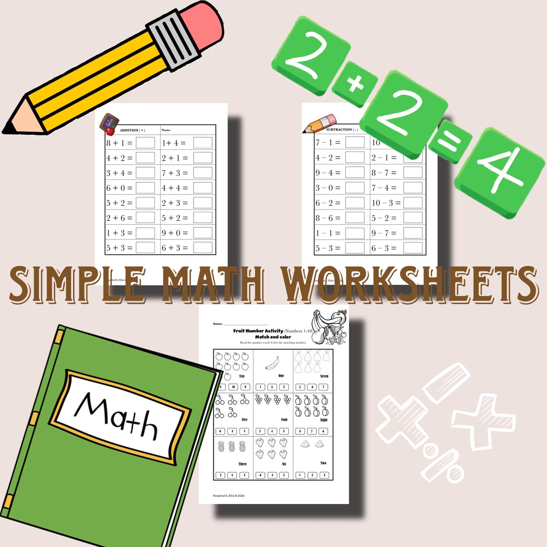 Simple Maths Work Simple Math Worksheets for Children - Etsy