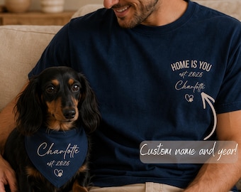 Set coordinato di maglietta e bandana per proprietari di cani, regalo personalizzato per mamme di cani, Forever Home Club, adozione di cani da soccorso, abbigliamento coordinato per genitori di animali domestici, papà di cani