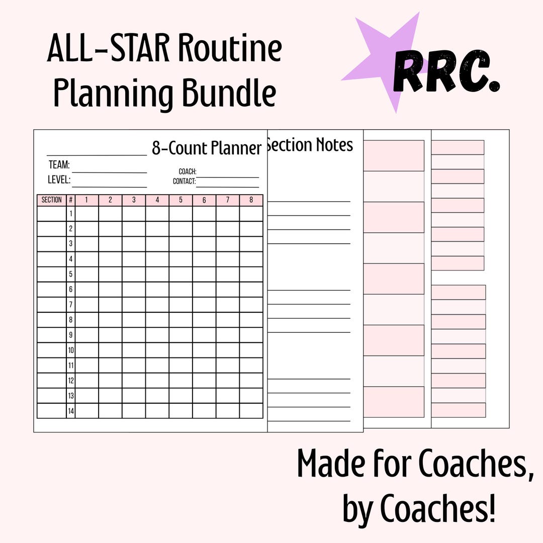 Cheer Routine Count Sheet All-star Cheer Coach Planner Printable | 8 Count Sheet | Cheer ...