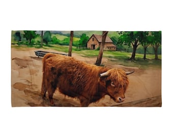 Highland Cow All Over Print Beach Towel