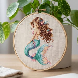 Mermaid Cross Stitch Pattern PDF, Ocean Fantasy Embroidery Digital Download
