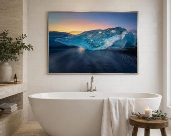 アイスランドの黒砂海岸プリント｜ダイヤモンドビーチ氷河｜ファインアート壁装飾