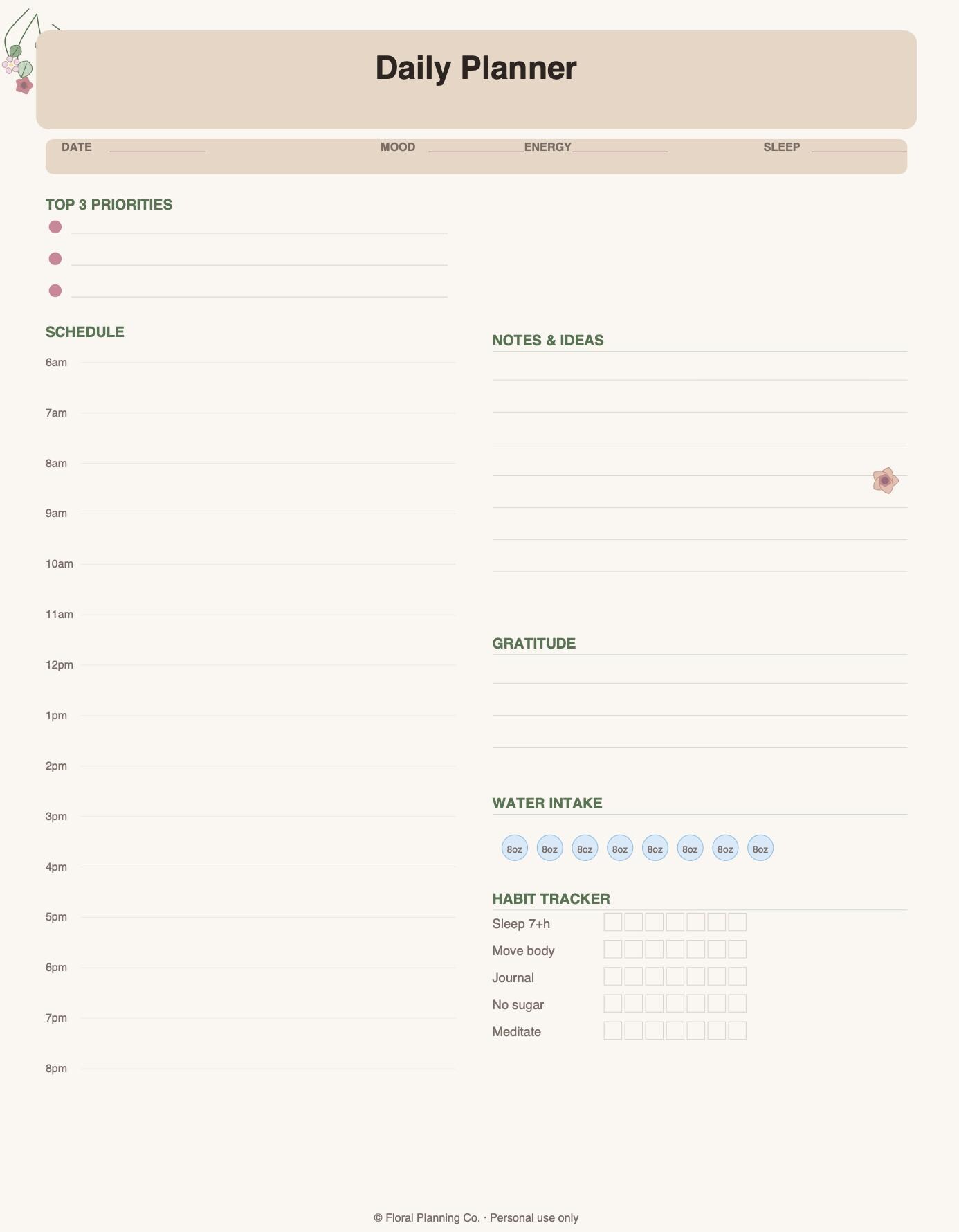 Floral Botanical Printable Planner | 6-page PDF | Daily Weekly Monthly ...