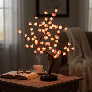 Kersenbloesemboomlamp, led-bonsailamp, romantische roze bloemlamp, tafellamp met USB of batterij, gezellige inrichting slaapkamer