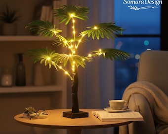 Palm Tree LED Lamp USB Powered, Aesthetic Bedroom Light, Tropical Table Lamp, Bedside Night Light, Cozy Room Decor, Gift for Her