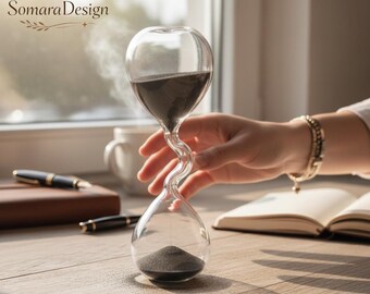Twisted Hourglass Sand Timer, Modern Glass Timer Decor, Aesthetic Desk Accessory, Minimalist Home Office Decor, Unique Gift