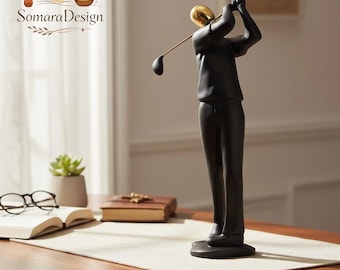 Golf Swing Sculpture Statue, Modern Golfer Decor, Minimalist Golf Figurine, Resin Art, Office Desk Ornament, Gift for Golfer, Gold Silver