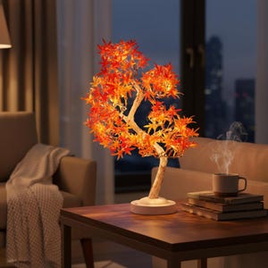 Lámpara con forma de arce, luz LED otoñal para árbol, lámpara decorativa acogedora para otoño, luz de mesa de luz cálida, iluminación con alimentación USB o a pilas.