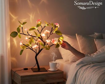 LED Peach Blossom Tree Lamp USB Powered, Peach Blossom Light Tree, Warm Fairy Light Bonsai, Bedroom Decor Lamp, Aesthetic Desk Light