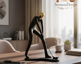 Modern Golf Sculpture Statue, Minimalist Golfer Figurine Decor, Resin Golf Art Ornament, Office Desk Decor, Golfer Gift, Gold Silver Statue