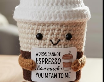 Emotional Support Coffee Crochet Doll, Funny Coffee Gift, Cute Coffee Plush, Desk Decor, Gift for Coffee Lover