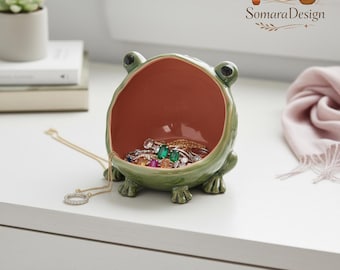 Cute Frog Jewelry Holder Bowl, Ceramic Frog Trinket Dish, Frog Ring Holder, Animal Decor Catchall, Kawaii Desk Organizer Gift