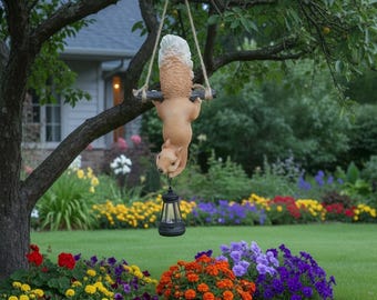 Solar Hanging Squirrel Garden Light, Outdoor Animal Lantern Decor, LED Patio Light, Yard Ornament, Cute Garden Gift