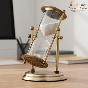 Vintage Hourglass Timer 15 Minute, Brass Sand Timer, Aesthetic Desk Decor, Antique Style Hourglass, Mindfulness Gift, Office Decor