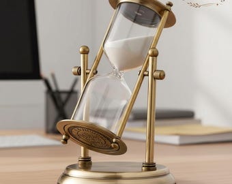 Vintage Hourglass Timer 15 Minute, Brass Sand Timer, Aesthetic Desk Decor, Antique Style Hourglass, Mindfulness Gift, Office Decor