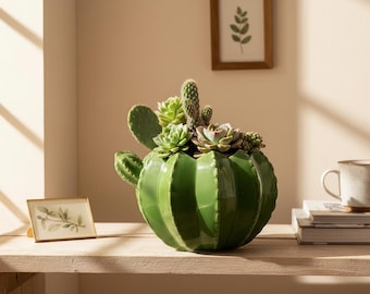 Cactus Shaped Succulent Planter, Ceramic Plant Pot, Cute Cactus Vase, Indoor Plant Decor, Desk Planter, Gift for Plant Lovers