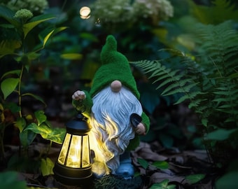 Solar Garden Gnome Light, Outdoor LED Dwarf Lantern Statue, Garden Decor Light, Patio Yard Ornament, Fairy Garden Gift