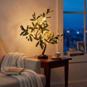 Lampada a forma di ulivo, luce LED per bonsai, lampada decorativa mediterranea, lampada da tavolo a luce calda, illuminazione domestica alimentata tramite USB o a batteria.
