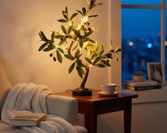 Lampe olivier, éclairage LED bonsaï, lampe décorative méditerranéenne, lampe de table à lumière chaude, éclairage domestique USB ou à piles