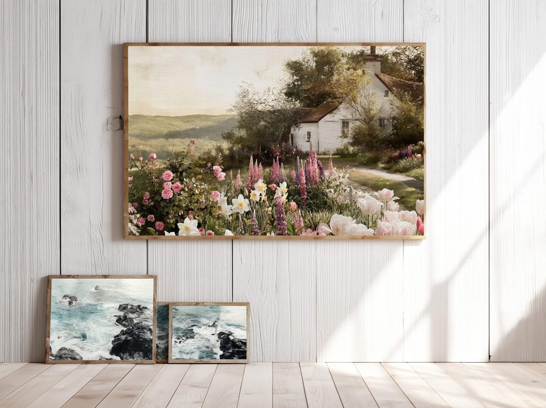 English Cottage Garden Art Print, Vintage Floral Farmhouse Wall Decor ...