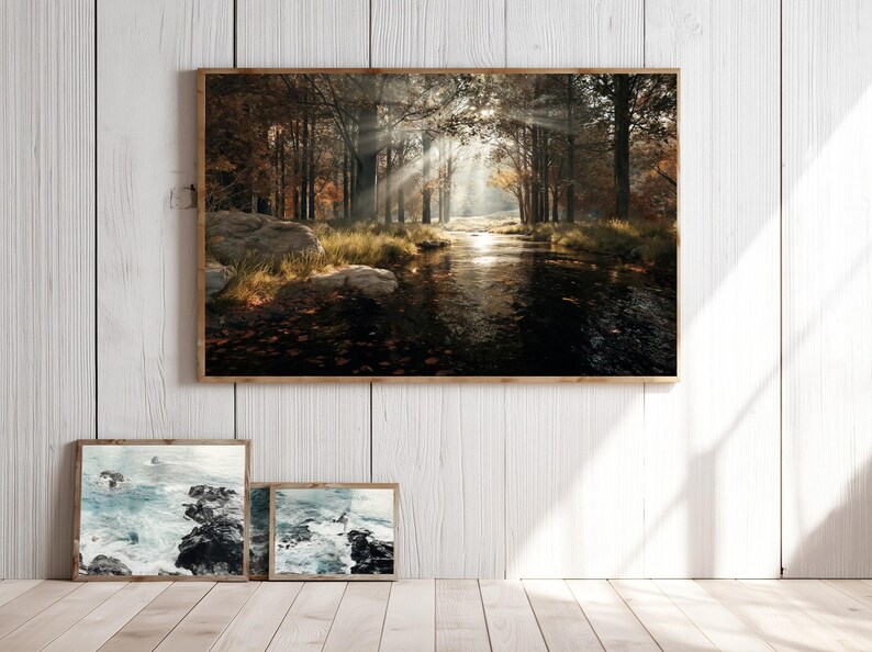 Moody Autumn Forest Art Print, Sunlit Dark Woodland Wall Decor, Gothic ...